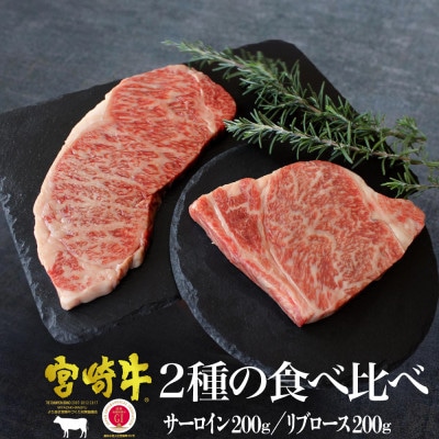 【宮崎牛】2種食べ比べ 計400g(サーロイン200g、リブロース200g) 【KU042】