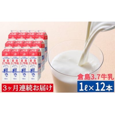 【3ヶ月連続お届け】倉島3.7牛乳　1L×12本セット[No.5613-0039]