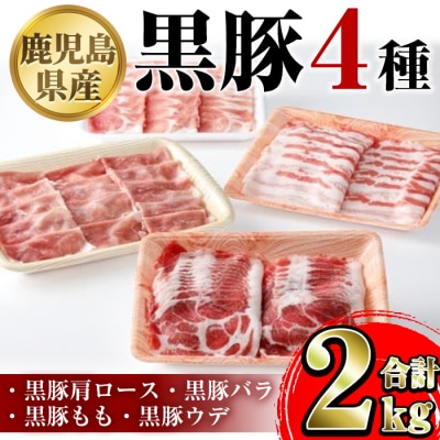 鹿児島県産黒豚4種(肩ロース・バラ・モモ・ウデ)(合計約2kg)　A06014