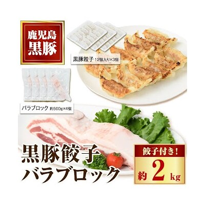 鹿児島県産黒豚バラブロック(約2kg)・黒豚餃子セット　B02084