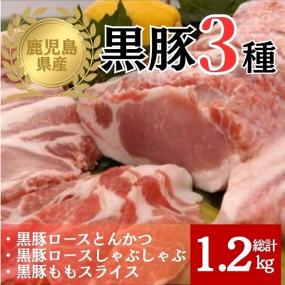 鹿児島産黒豚3種(ロース(しゃぶしゃぶ,とんかつ用)・モモ)(計約1.2kg)  B06002   