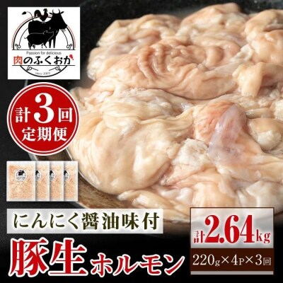 <定期便・全3回>豚生ホルモンにんにく醤油味付(計2.64kg・220g×4P×3回)　A79015