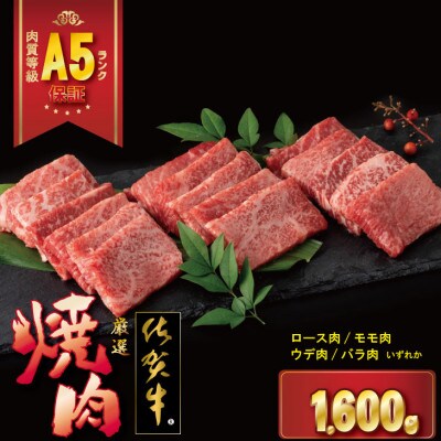 佐賀牛 A5 焼肉用【厳選部位】(ロース肉・モモ肉・ウデ肉・バラ肉)1600g(小城市)