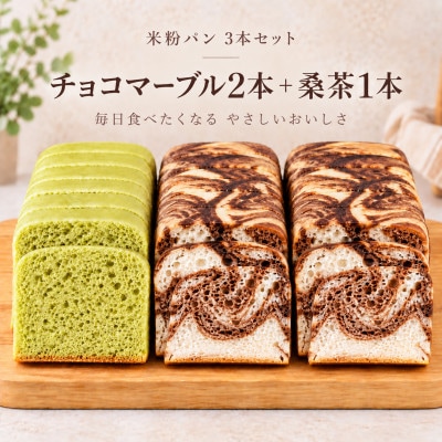 小麦不使用・ヴィーガン 米粉パン3本セット (チョコマーブル　2本、桑の葉茶　1本)
