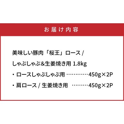 美味しい豚肉「桜王」ロース/しゃぶしゃぶ&生姜焼き用1.8kg_29310A