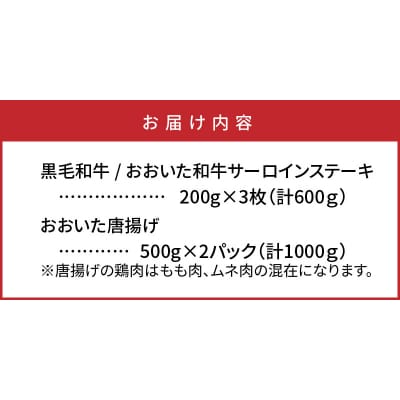 おおいた和牛サーロイン200g×3+鶏唐揚げ1kg_1089R