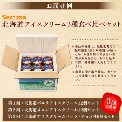 【定期便:3回】Secoma アイスクリーム3種セット(バニラ・メロン・チョコレート)【01105】