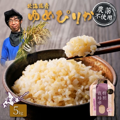 北海道産 特別栽培米 ゆめぴりか 玄米 5kg (栽培期間中、無化学肥料・農薬不使用)【25137】