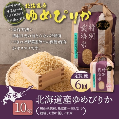 【定期便:6回】特別栽培米 ゆめぴりか玄米 10kg(栽培期間中無化学肥料除草剤一回)【25151】
