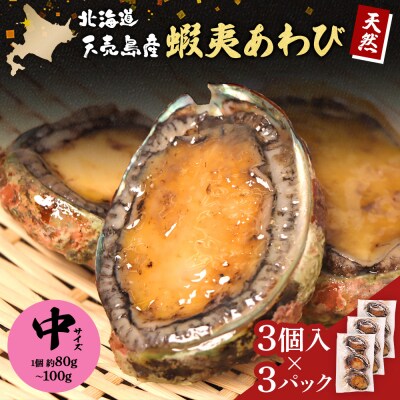 天売島産 天然蝦夷あわび 中サイズ 3個入×3パック (1個 約80g～100g)【02171】