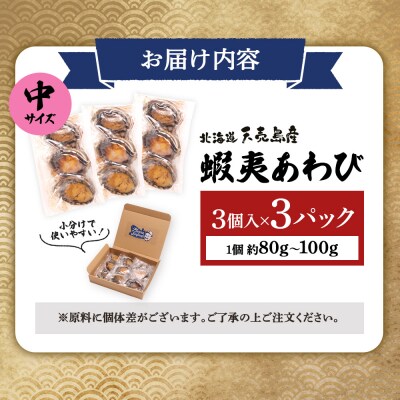 天売島産 天然蝦夷あわび 中サイズ 3個入×3パック (1個 約80g～100g)【02171】