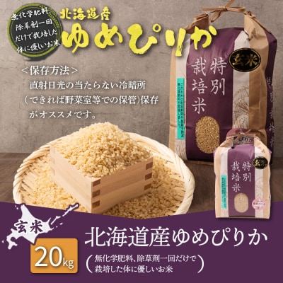 【2025年産】北海道産 特別栽培米 ゆめぴりか 玄米 20kg【25175】