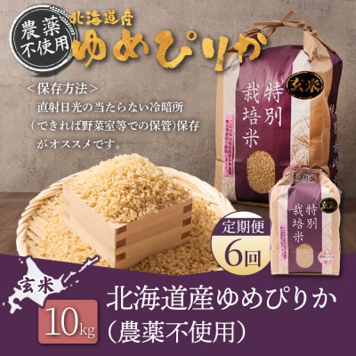【2026年産新米】定期便6回　北海道ゆめぴりか玄米10kg(無化学肥料・農薬不使用)【25206】