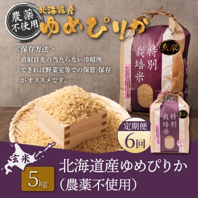 【2026年産新米】【定期便:6回】ゆめぴりか玄米5kg(無化学肥料・農薬不使用)【25203】