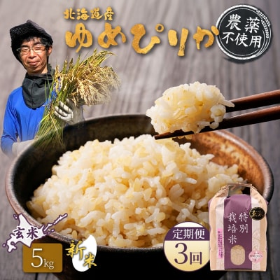 【2026年産新米】【定期便:3回】ゆめぴりか玄米5kg(無化学肥料・農薬不使用)【25202】