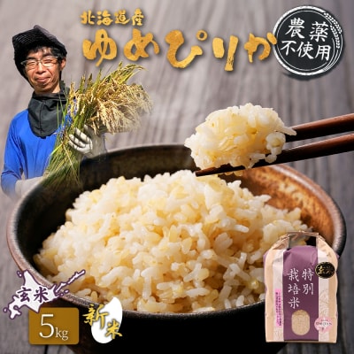 【2026年産新米】北海道産 ゆめぴりか 玄米 5kg (無化学肥料・農薬不使用)【25201】