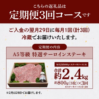 【定期便3回】天草産 黒毛和牛 A5等級 特選サーロインステーキ 3枚_S001-002-T03