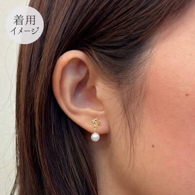 5.5mm-6mmあこや真珠シトリンロードライトピアス半貴石 真珠 【K18YG】_S085-304