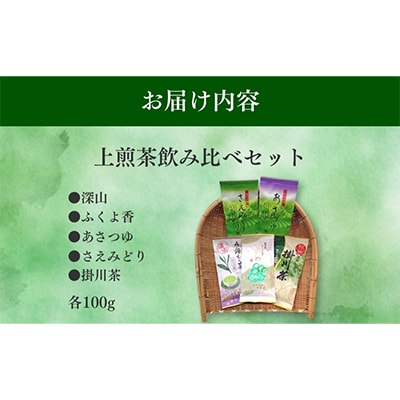 上煎茶5種飲み比べセット(深山・ふくよ香・掛川茶・さえみどり・あさつゆ 各100g)【森町SF】