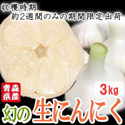 青森県産 厳選 幻の生にんにく 3kg 収穫後2週間のみ限定出荷! サイズ混合(M～2Lサイズ)