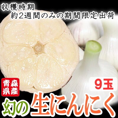青森県産 厳選 幻の生にんにく 9玉 収穫後2週間のみ限定出荷! サイズ混合(M～2Lサイズ)