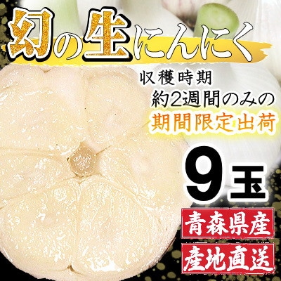 青森県産 厳選 幻の生にんにく 9玉 収穫後2週間のみ限定出荷! サイズ混合(M～2Lサイズ)
