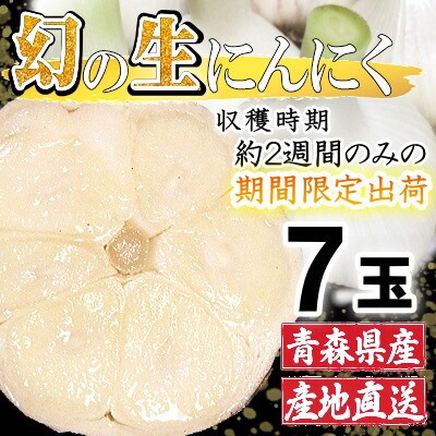 青森県産 厳選 幻の生にんにく 7玉 収穫後2週間のみ限定出荷! サイズ混合(M～2Lサイズ)