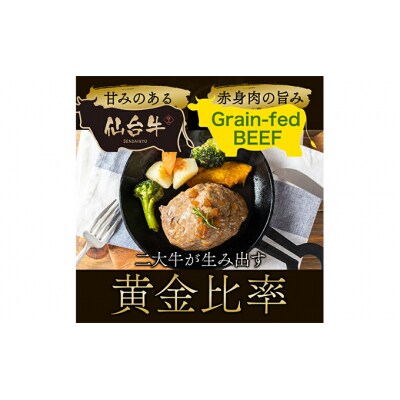 仙台牛×グレインフェッドビーフ 手ごねハンバーグ 600g[No.5704-0594]