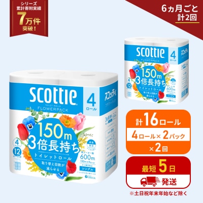 定期便 トイレットペーパー シングル  3倍長持ち 16R《計2回》[No.5704-1178]