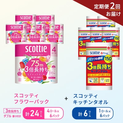 【6ヶ月ごと計2回お届け】キッチンペーパー+トイレットペーパー6P[No.5704-1759]