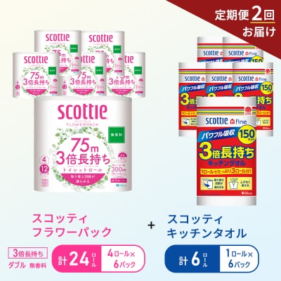 【6ヶ月ごと計2回お届け】キッチンペーパー+トイレットペーパー無香料6P[No.5704-1765]