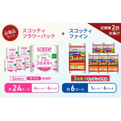 【6ヶ月ごと計2回お届け】キッチンペーパー+トイレットペーパー無香料6P[No.5704-1765]