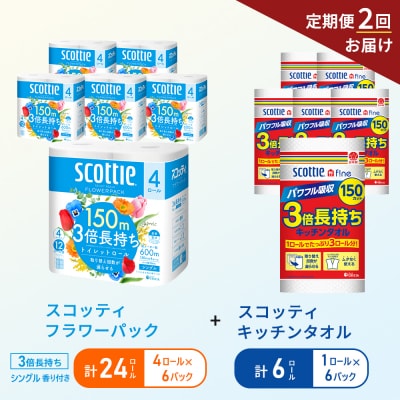 【6ヶ月ごと計2回お届け】キッチンペーパー+トイレットペーパー 6P[No.5704-1775]