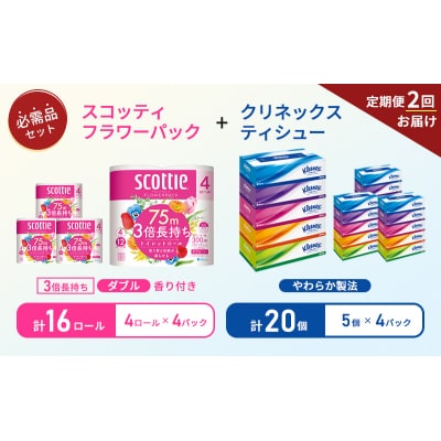 【6ヶ月ごと計2回お届け】ティッシュ+トイレットペーパー4P   [No.5704-1779]