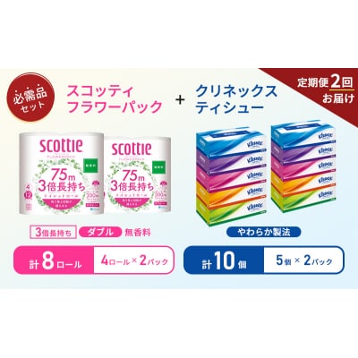 【6ヶ月ごと計2回お届け】ティッシュ+トイレットペーパー無香料2P[No.5704-1783]