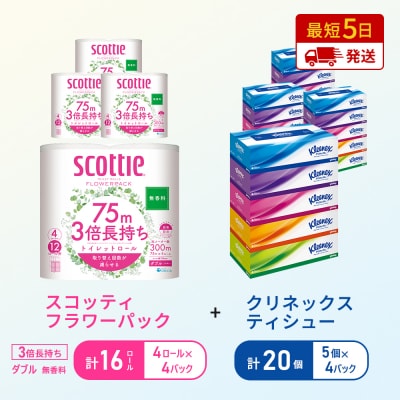 ティッシュ+トイレットペーパー無香料4P[No.5704-1784]