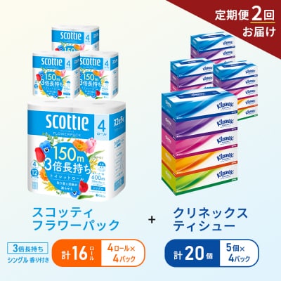 【6ヶ月ごと計2回お届け】ティッシュ+トイレットペーパー4P[No.5704-1795]