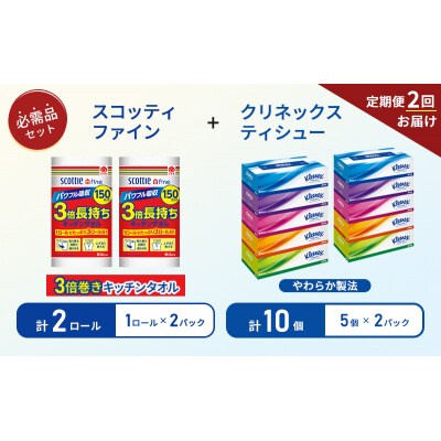 【6ヶ月ごと計2回お届け】ティッシュ+キッチンペーパー2P[No.5704-1799]