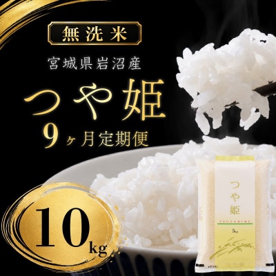 【令和8年産 】 無洗米 定期便 9ヶ月 つや姫 10kg (5kg 2袋) 宮城県産 宮城米