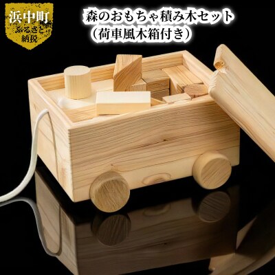 森のおもちゃ積み⽊セット(荷⾞⾵⽊箱付き)_H0032-001