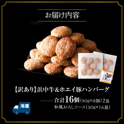 ≪値上予定≫【訳あり】浜中牛&ホエイ豚ハンバーグ(16個・和風おろしソース付き)_H0019-002