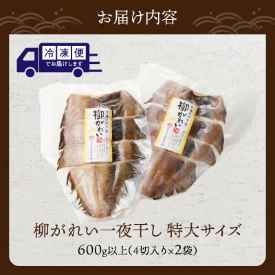 【14日以内に発送】柳がれい一夜干し<特大>　600g以上(4切入り×2袋)_H0023-143