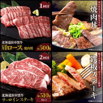 <全4回・連続>浜中牛づくし定期便(焼肉・ステーキ・すき焼き・切り落とし)_H0019-008
