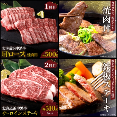<全4回・連続>浜中牛づくし定期便(焼肉・ステーキ・すき焼き・切り落とし)_H0019-123