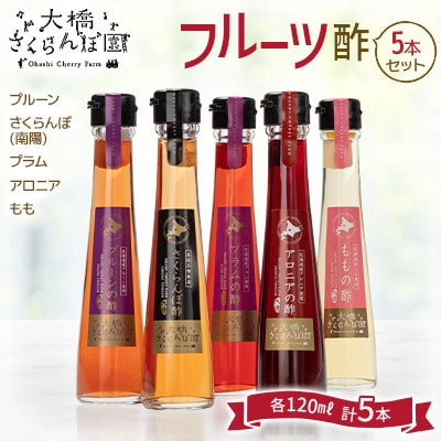 フルーツ酢5本セット　さくらんぼ(南陽)・プラム・プルーン・桃・アロニア