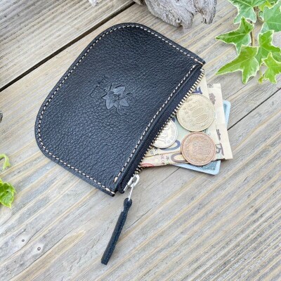 広島ジビエレザー　東広島産天然鹿革　本革ファスナー小銭入れ 【01ブラック】