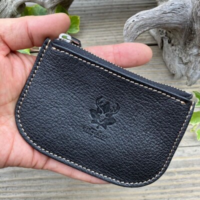 広島ジビエレザー　東広島産天然鹿革　本革ファスナー小銭入れ 【01ブラック】