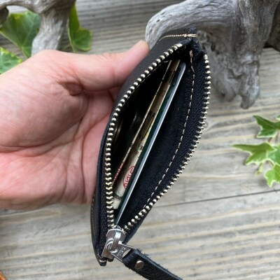 広島ジビエレザー　東広島産天然鹿革　本革ファスナー小銭入れ 【01ブラック】
