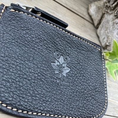 広島ジビエレザー　東広島産天然鹿革　本革ファスナー小銭入れ 【01ブラック】