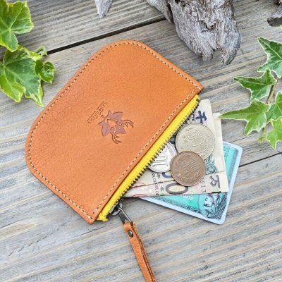 広島ジビエレザー　東広島産天然鹿革　本革ファスナー小銭入れ 【02キャメル】